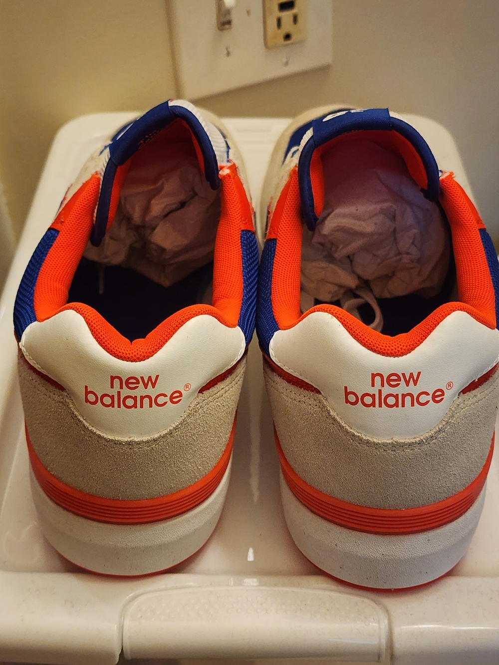New Balance Blue 574, Size 14 Orange & White Men's Casual Sneakers - Picture 4 of 7